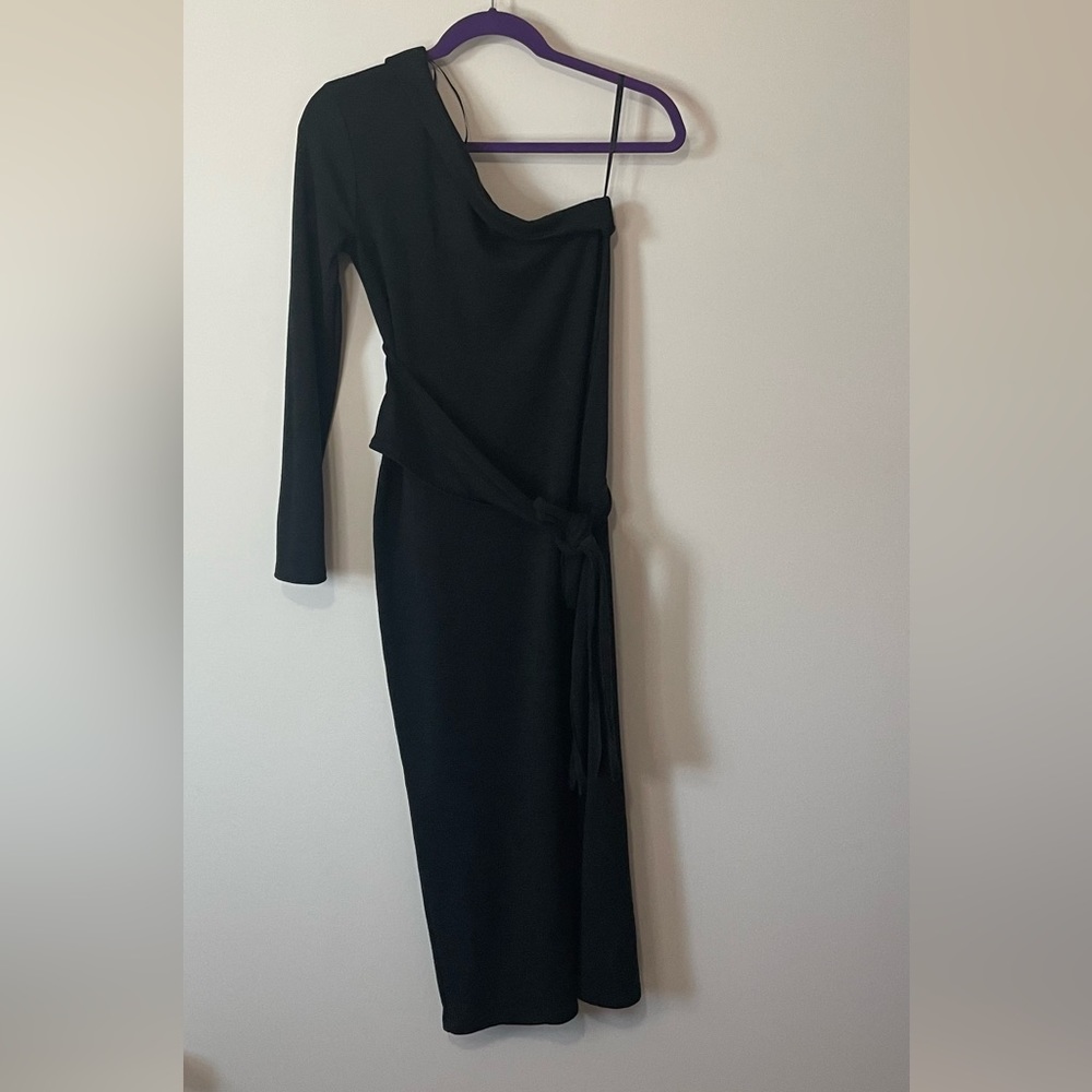 zara one shoulder dress black | Dresses | Zara Womens HOT! women's leather dress, nyedress occasion-Graduation SHORT ASYMMETRIC BUCKLE DRESS Size:Size 26